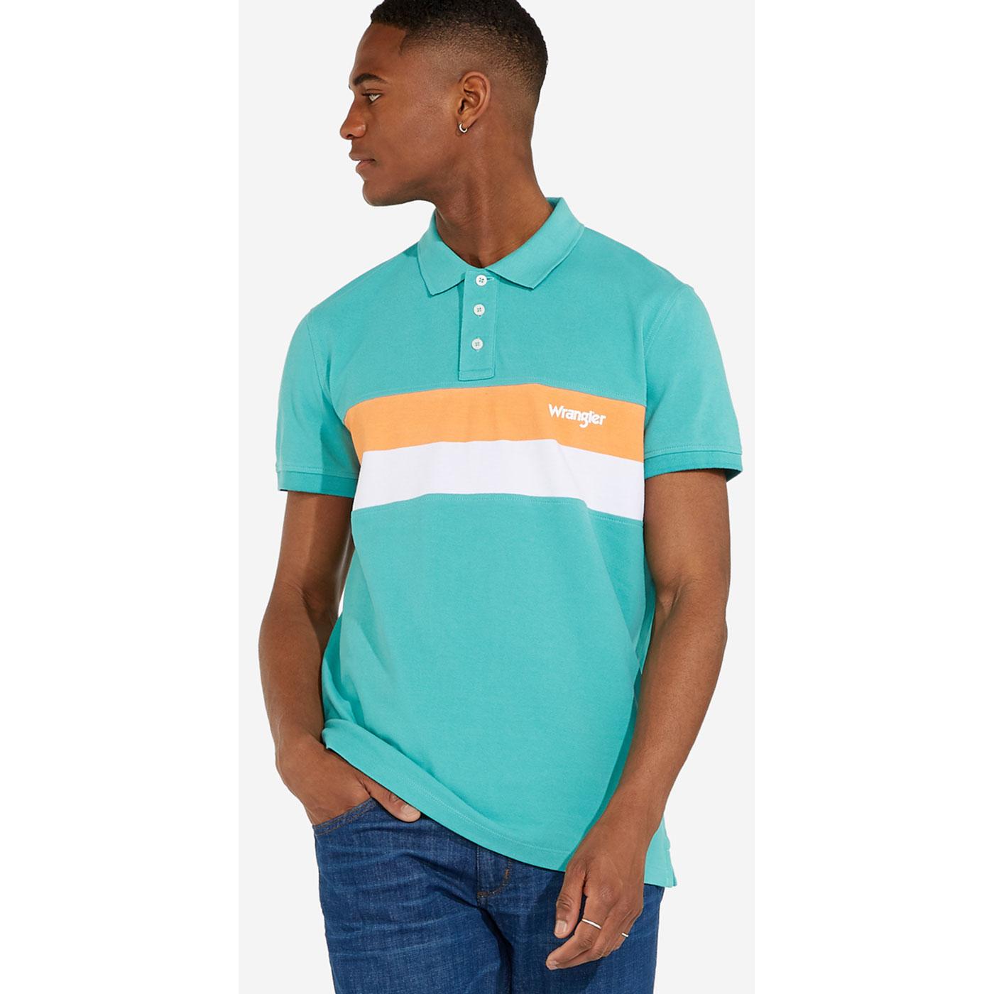 WRANGLER Men's Mod Chest Stripe Pique Polo Shirt Lagoon