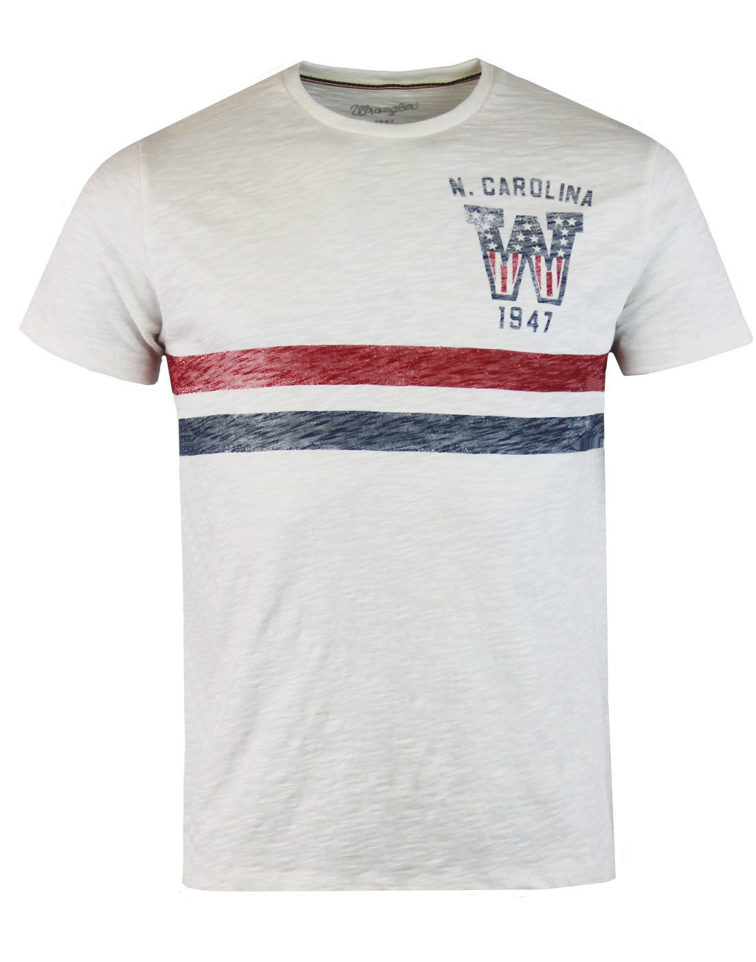 WRANGLER Retro 1970s Mod Chest Stripe Slub Varsity Crew T-shirt