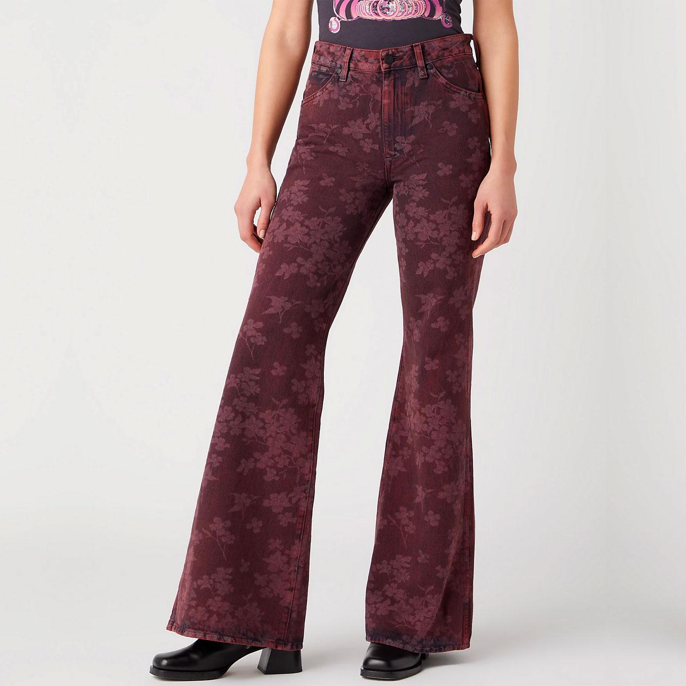 Wanderer Wrangler Retro 70s Flared Floral Jeans MD