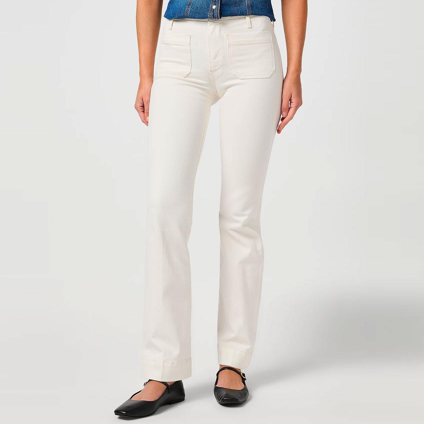 Wrangler Retro 70s Flare Worn White Denim Jeans 
