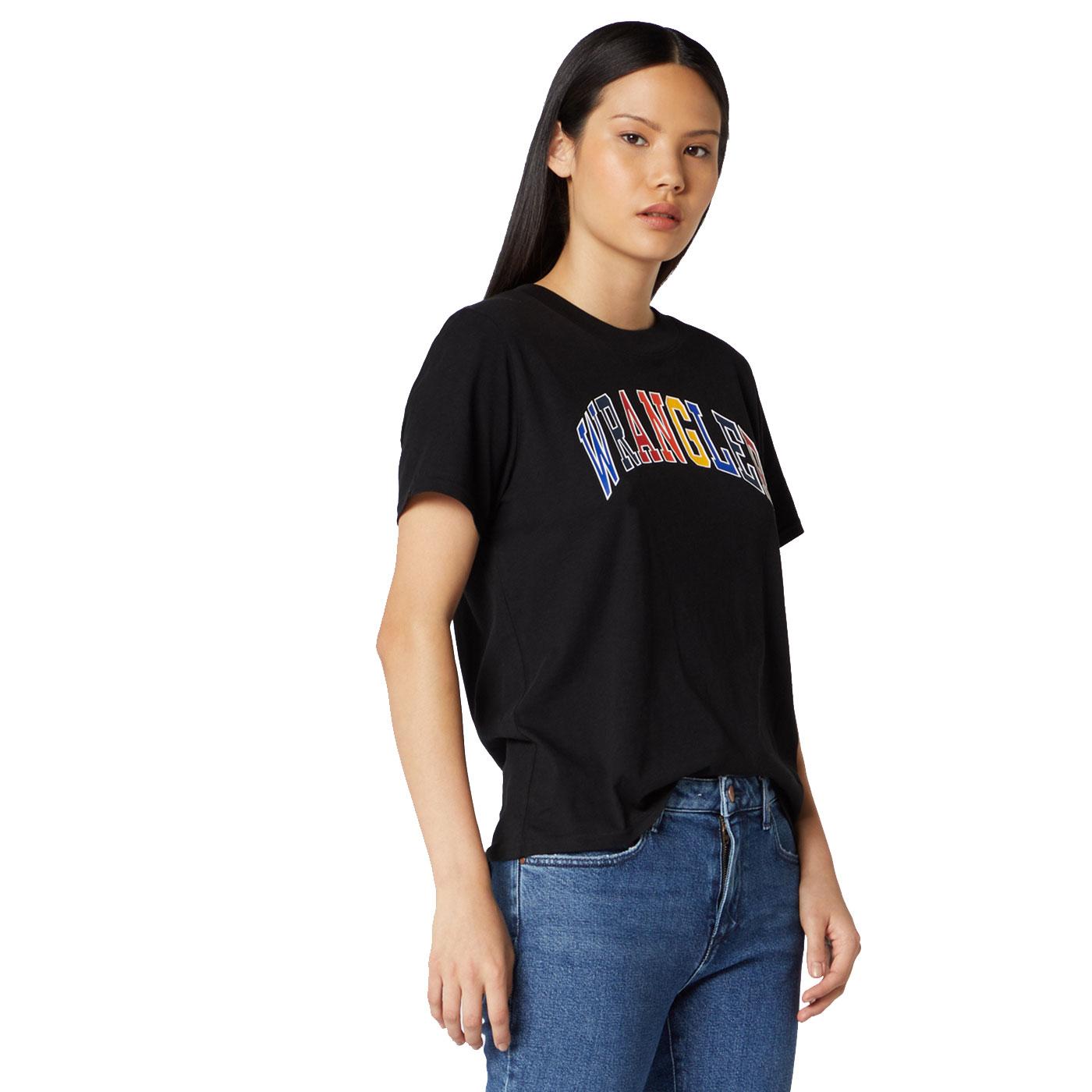 WRANGLER Retro 70's Rainbow Logo T-Shirt in Black