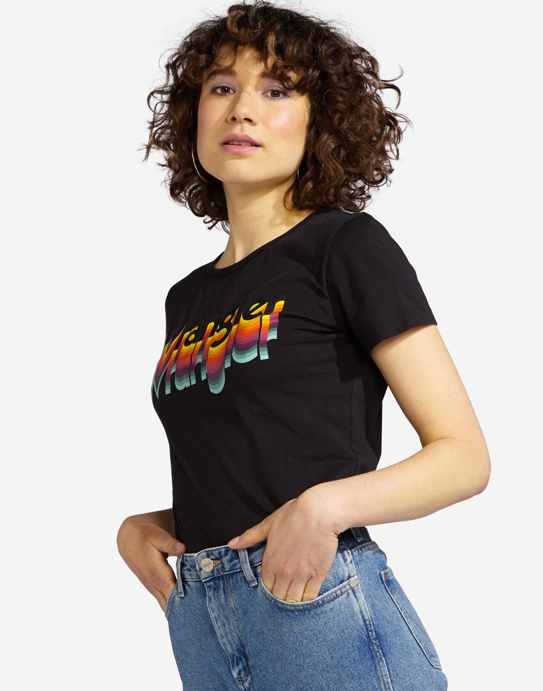 WRANGLER Women's Retro 70s Rainbow Logo Tee BLACK