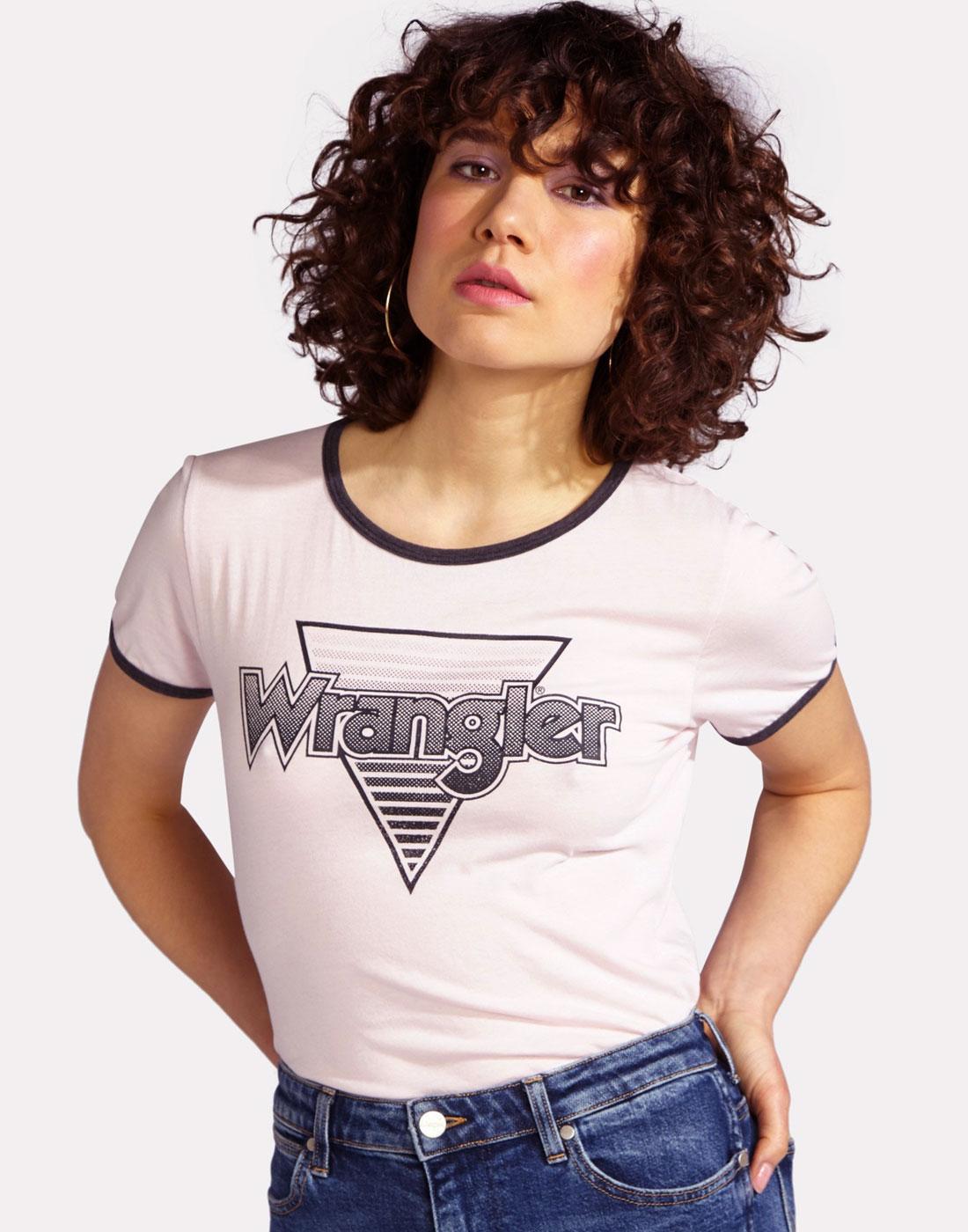 WRANGLER Women's Retro 1970s Logo Ringer T-shirt Pink
