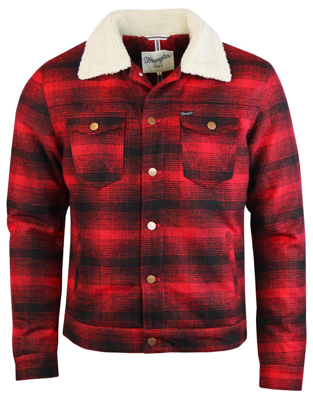 WRANGLER Retro Mod Wool Check Trucker Jacket RED