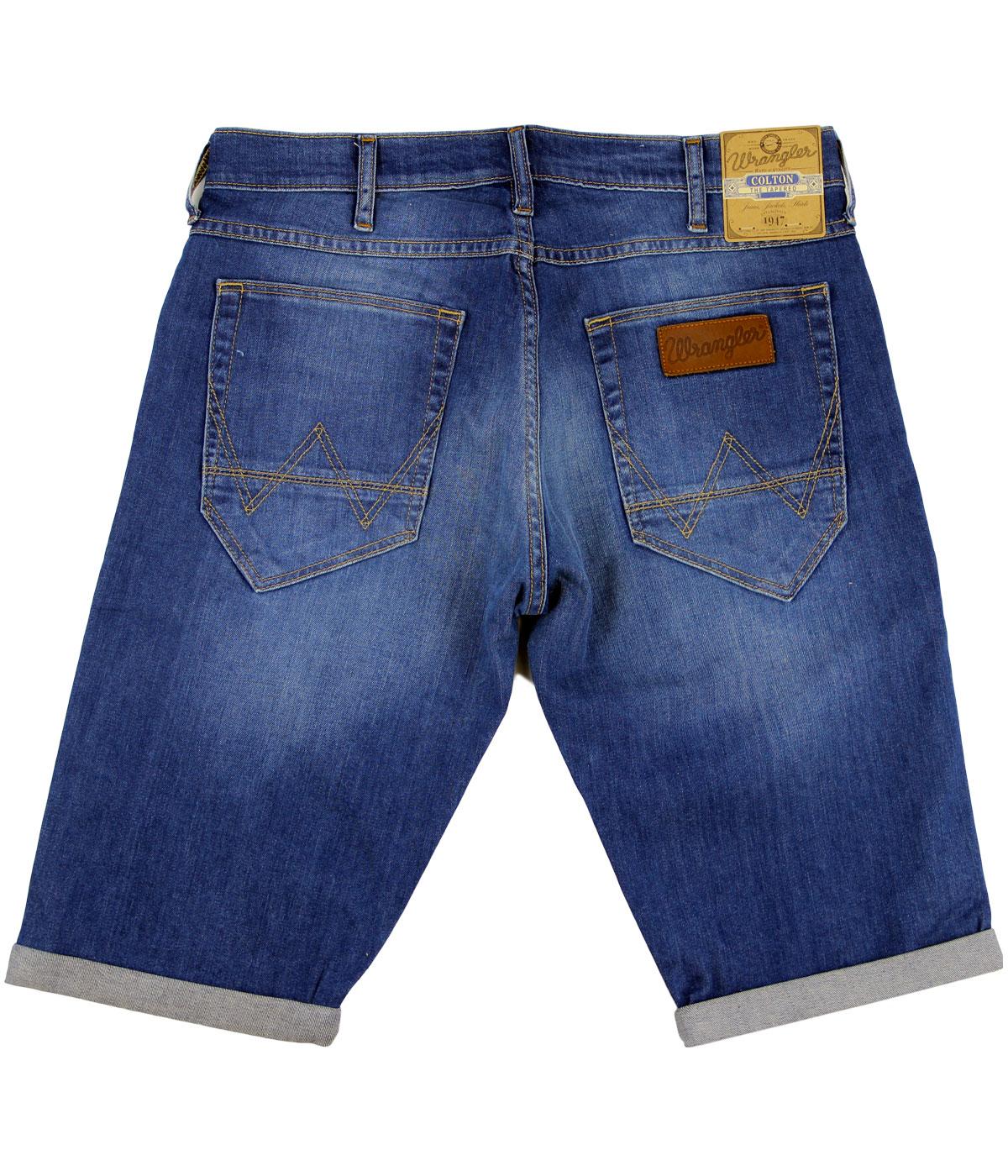 WRANGLER Colton Retro 1970s Tapered Denim Shorts in Blue Bream