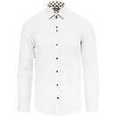 GUIDE LONDON Plain L/S Trimmed Mod Shirt WHITE/TAN