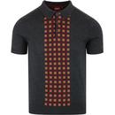Jarvis MERC Retro Mod Check Knit Polo Top CHARCOAL