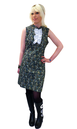 Paisley Retro Ruffle Front Sixties Mod Dress (N)