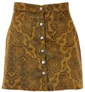 Retro Sixties Paisley Cord Snap Front Mini Skirt
