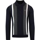 TROJAN RECORDS Mod Knitted Stripe Panel Polo -Navy