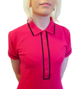 'Ronnie' - Womens Retro Mod Piped Polo Top (Pink)