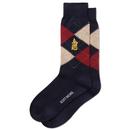 Scott Nichol Taylor Organic Cotton Blend Argyle Varsity Socks in Navy and Burgundy