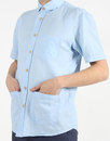 Santos AFIELD Retro Linen Penny Collar Shirt BLUE