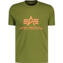 alpha industries mens retro large logo print crew neck tshirt moss green