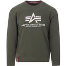 alpha industries mens basic logo print crew neck sweatshirt dark olive green