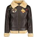 alpha industries mens custom-b3 faux fur trimming distressed leather look zip aviator jacket vintage brown