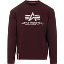 alpha industries mens basic logo print crew neck plain sweatshirt deep maroon