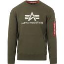 alpha industries mens logo print sweatshirt dark olive