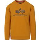 alpha industries mens basic logo print crew neck plain sweatshirt wheat yellow