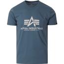 alpha industries mens large logo print crew neck tshirt airforce blue