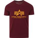 alpha industries mens logo print crew neck plain tshirt burgundy