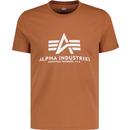 alpha industries mens large logo print crew neck tshirt hazel brown