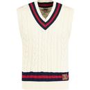 Baracuta Retro Mod Cable Knit Cricket Vest in Off White