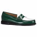 Bass Weejuns Larson Two Tone Retro Mod Loafers in Dark Green and White