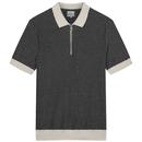 Ben Sherman Textured Bicolour Zip Neck Polo Shirt in Ivory 0075858 015