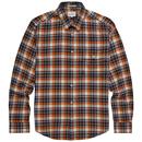 Ben Sherman Retro Mod Brushed Plaid Check Button Down Shirt in Dark Orange