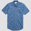 Ben Sherman 60s Mod Floral Print Short Sleeve Button Down Shirt in Blue Denim