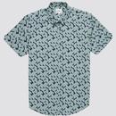 Ben Sherman Geo Block Print 60s Mod Button Down Shirt in Eggshell