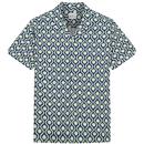Ben Sherman Op Art Geometric Circle and Swirl Retro 70s Resort Collar Shirt in Green