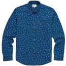 Ben Sherman Retro Mod Indigo Spot Print Button Down Shirt in Dark Blue