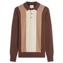 Ben Sherman Mod Block Stripe Merino Knitted Polo Shirt in Chocolate 0073994 360