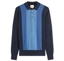 Ben Sherman 60s Mod Block Stripe Merino Knitted Polo Shirt in Dark Navy 0073994 025