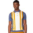BEN SHERMAN 60s Mod Stripe Knit Colour Block Polo Indigo