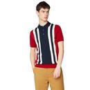 BEN SHERMAN 60s Mod Stripe Knit Polo Shirt (Red)