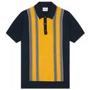 Ben Sherman Retro Mod Stripe 60s knitted short sleeve polo in Dark Navy and Yellow