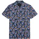 Ben Sherman Op Art Mod Target Swirl Retro 70s Resort Collar Shirt in Violet