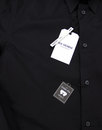 BEN SHERMAN Retro 1960s Mod Pin Collar Shirt BLACK
