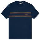 Ben Sherman Retro 70s Organic Cotton Chest Stripe Logo T-Shirt in Navy Marine