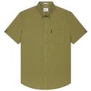 BEN SHERMAN Retro Short Sleeve Oxford Shirt -Olive