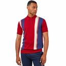 Ben Sherman 60s Mod Vertical Stripe Knitted Polo Shirt in Red