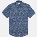 Ben Sherman Retro 70s Wave Print Short Sleeve Shirt in Blue Denim