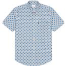 ben sherman mens block floral pattern short sleeve shirt riviera blue