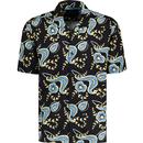 ben sherman mens block floral print short sleeve resort shirt black