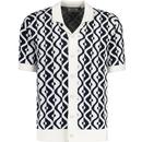 ben sherman mens mod jacquard knitted monochrome geometric tile button through polo tshirt black white