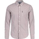 ben sherman mens signature house check button down long sleeve shirt dark red blue