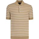 ben sherman mens mod jacquard stripe knitted polo tshirt sand